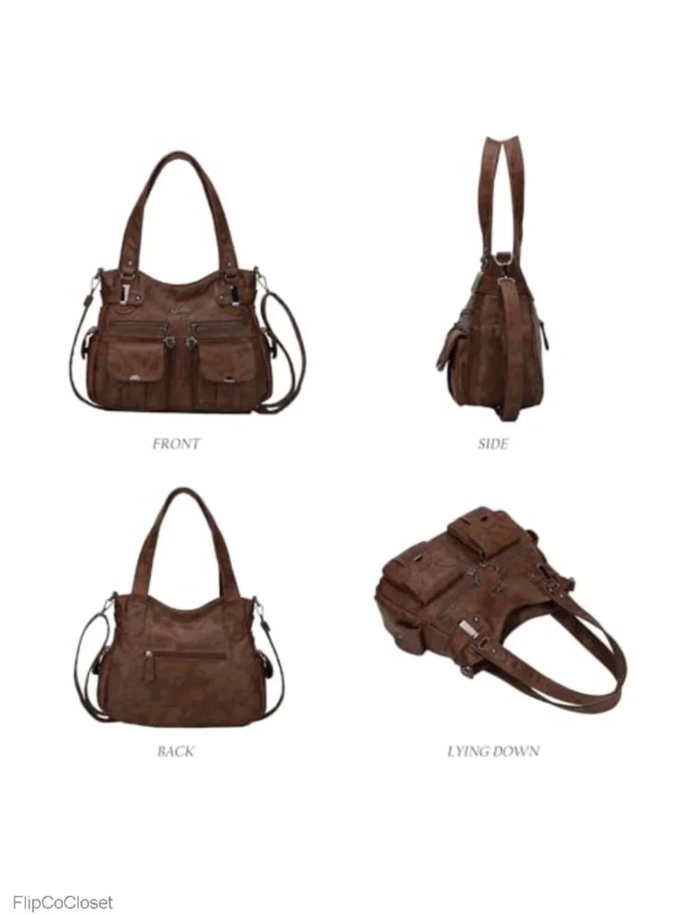 Large Hobo Shoulder Bag PU Leather Multi-Pocket Tote